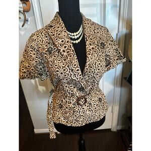 Banana Republic Geometric Ikat Safari Jacket Size 6 Belted Cotton Linen EUC